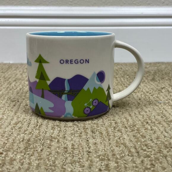 Starbucks Oregon 14 oz "You Are Here" Mug Blue Interior Pre-Owned No Chips‎ - Picture 1 of 5